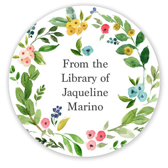 White Bud Wreath Library Round Stickers